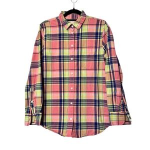 J Crew Plaid Button Down Shirt Women Medium Pink Green Blue Long Sleeve Cotton
